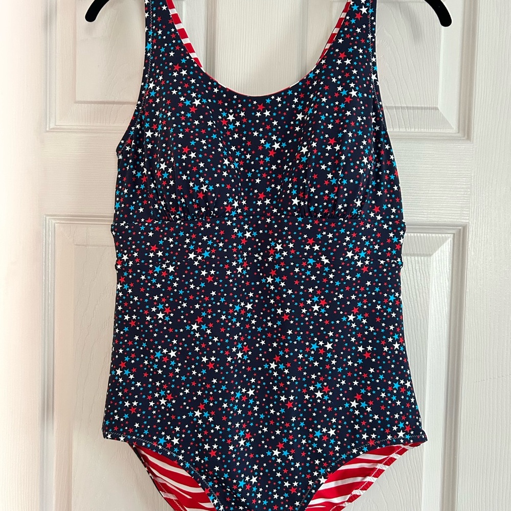 Land’s End Starry Night Woman’s One Piece Reversible Swimsuit